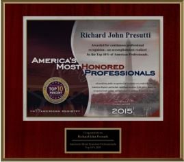 Richard John Presutti | America's Most Honored Professionals | 2015